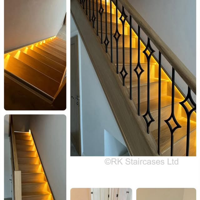 Light oak handrails on modern staircase