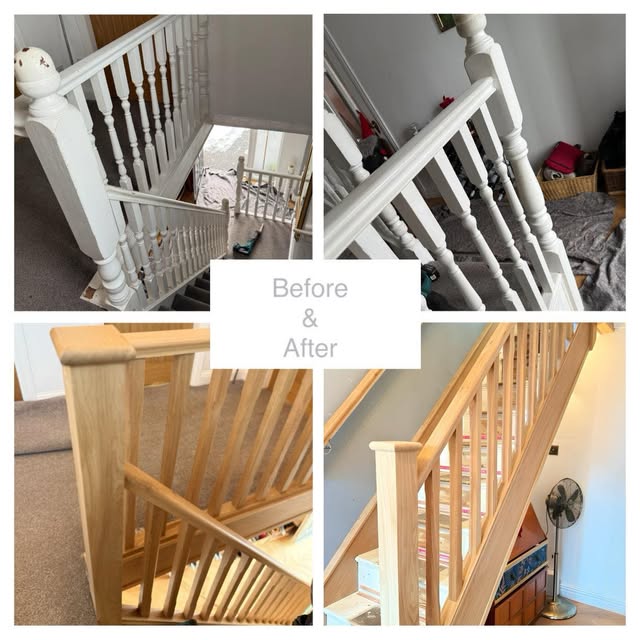 Staircase with oak and glass elements