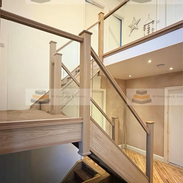 Close-up of oak staircase grain